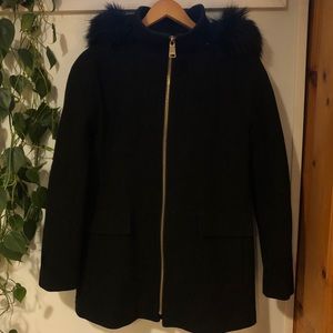 Black, Wool Calvin Klein Coat, Black Fur Trim (S)